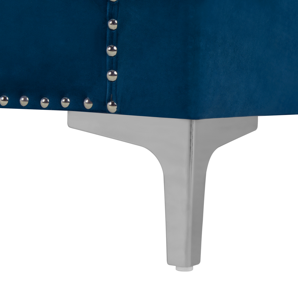 Divano in velluto a 3 posti Glamour blu navy con bottoni sul retro