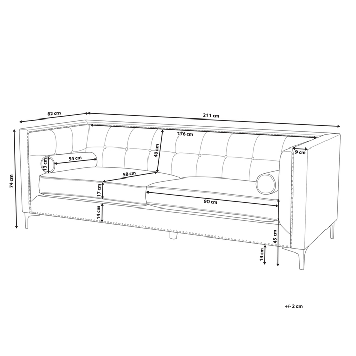 Divano in velluto a 3 posti glamour grigio scuro con bottoni sullo schienale