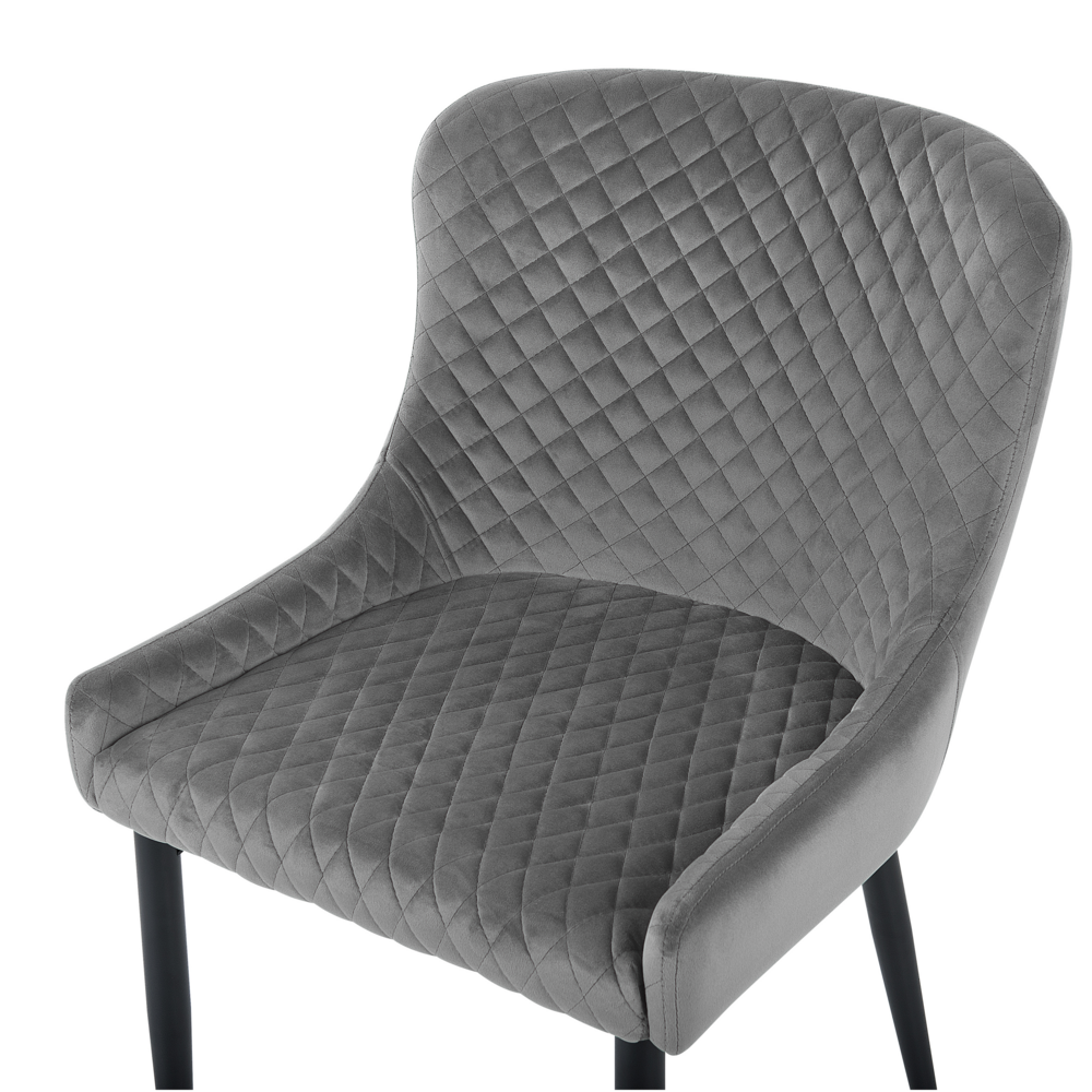 Set di 2 sedie da pranzo imbottite in velluto grigio trapuntato