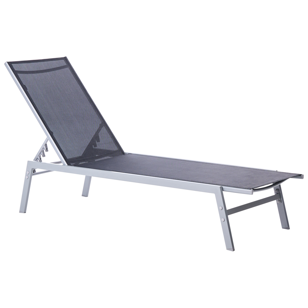 Lettino prendisole Struttura in acciaio Nero e argento Schienale regolabile Resistente ai raggi UV