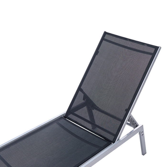 Lettino prendisole Struttura in acciaio Nero e argento Schienale regolabile Resistente ai raggi UV