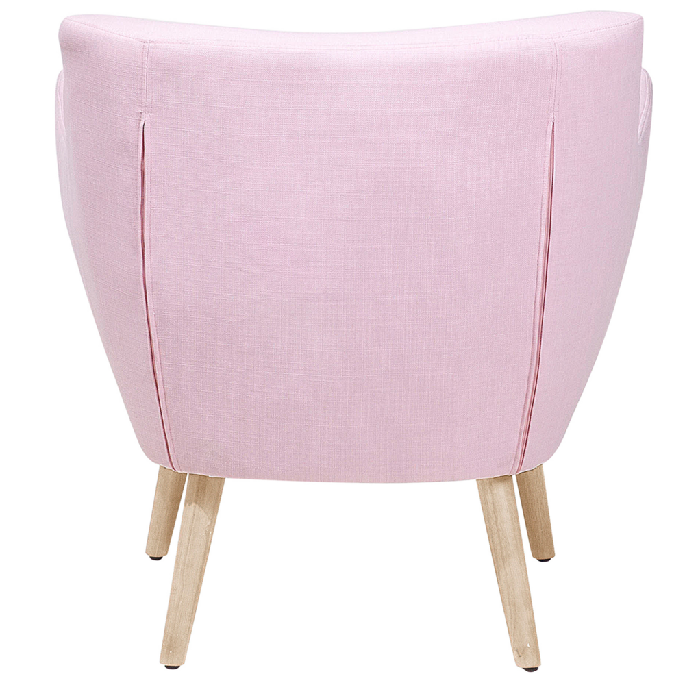 Poltrona Tessuto Rosa Bottone Schienale Gambe Legno Gomma Moderna