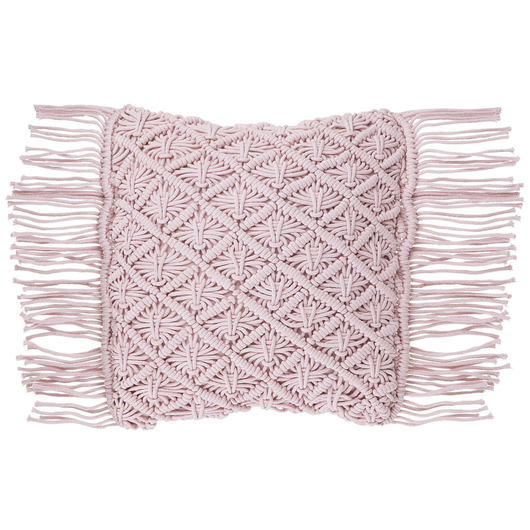 Cuscino Decorativo Rosa Cotone Macramè 40 x 40 cm con Nappe Corda Boho Retro Decor Accessori