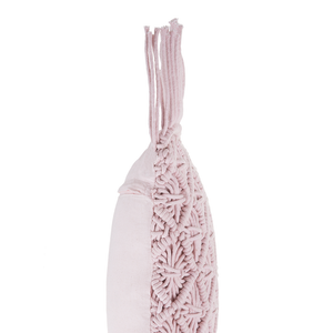 Cuscino Decorativo Rosa Cotone Macramè 40 x 40 cm con Nappe Corda Boho Retro Decor Accessori