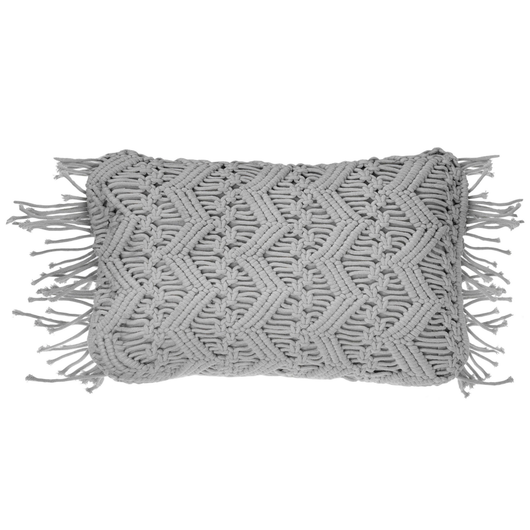 Cuscino Decorativo Grigio Cotone Macramè 30 x 45 cm con Nappe Corda Boho Retro Decor Accessori