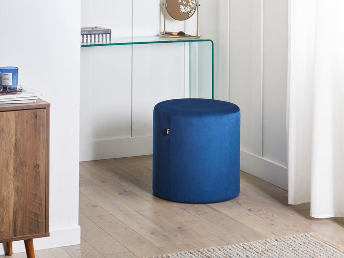 Pouf ottomana poggiapiedi rotondo in velluto blu scuro moderno