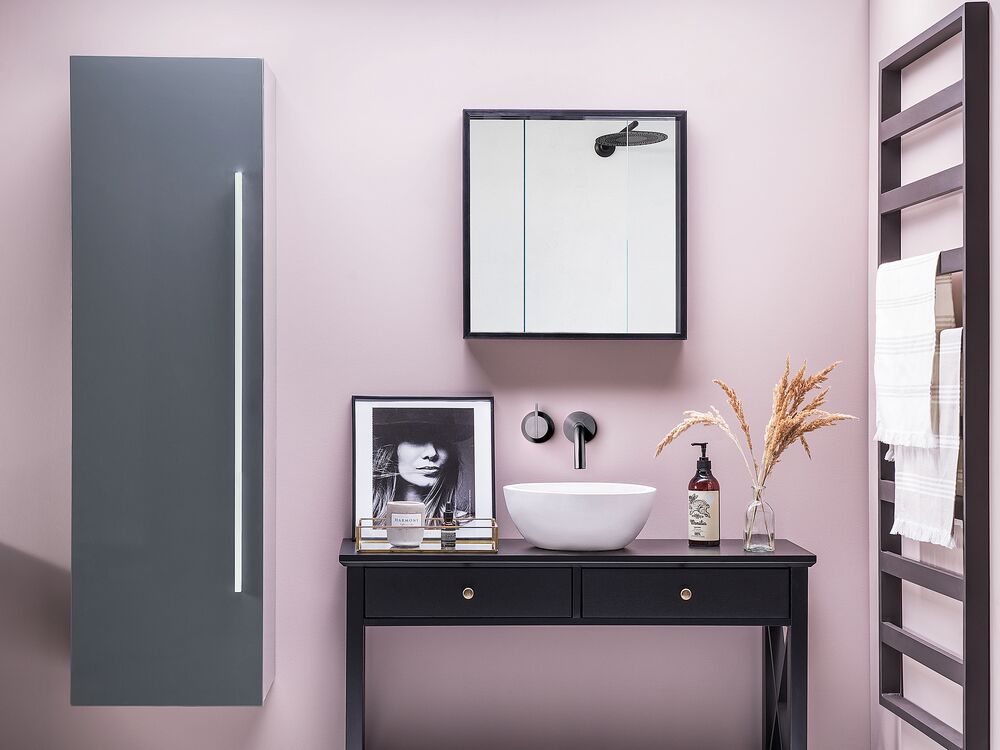 Pensile da bagno in MDF grigio 132 x 40 cm con 4 ripiani a parete