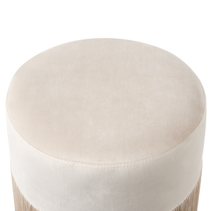 Pouf ottomana rotondo in velluto beige con pouf Glam con nappe