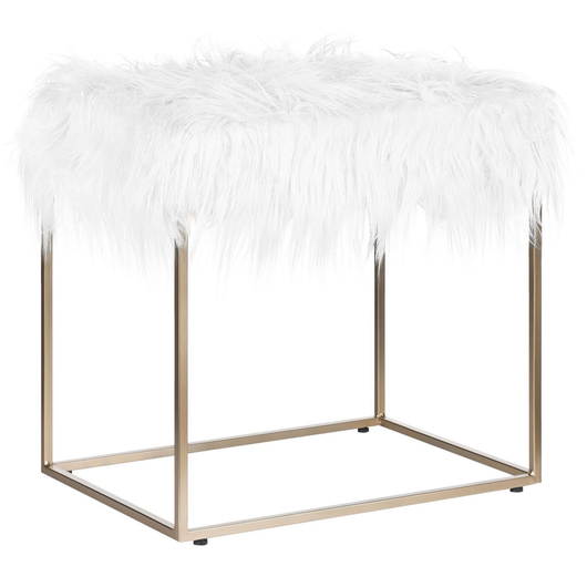 Poggiapiedi in finta pelliccia bianco con base in metallo dorato Sgabello da toeletta in Tappeto finta pelle di montone Glam Modern