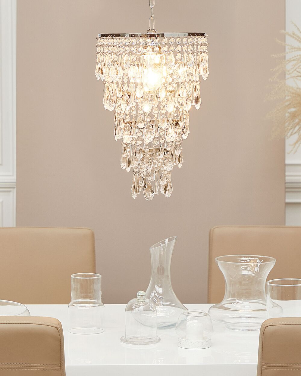 Lampada a Sospensione Argento Ferro Trasparente Finti Cristalli Lampadario Glam