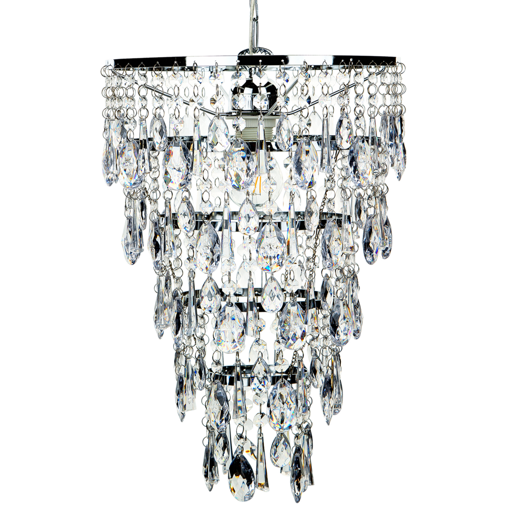 Lampada a Sospensione Argento Ferro Trasparente Finti Cristalli Lampadario Glam