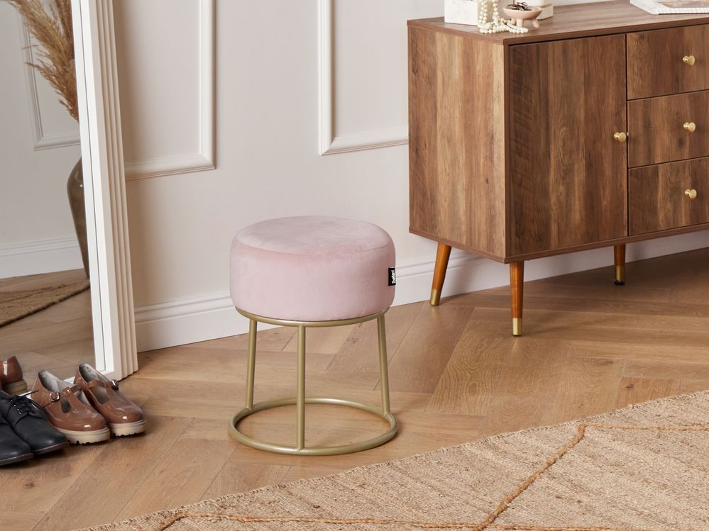 Poggiapiedi Velluto Rosa con Base in Metallo dorato Glam Modern