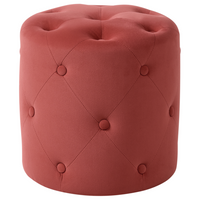 Pouf ottomana trapuntato rotondo rosso corallo trapuntato Chesterfield