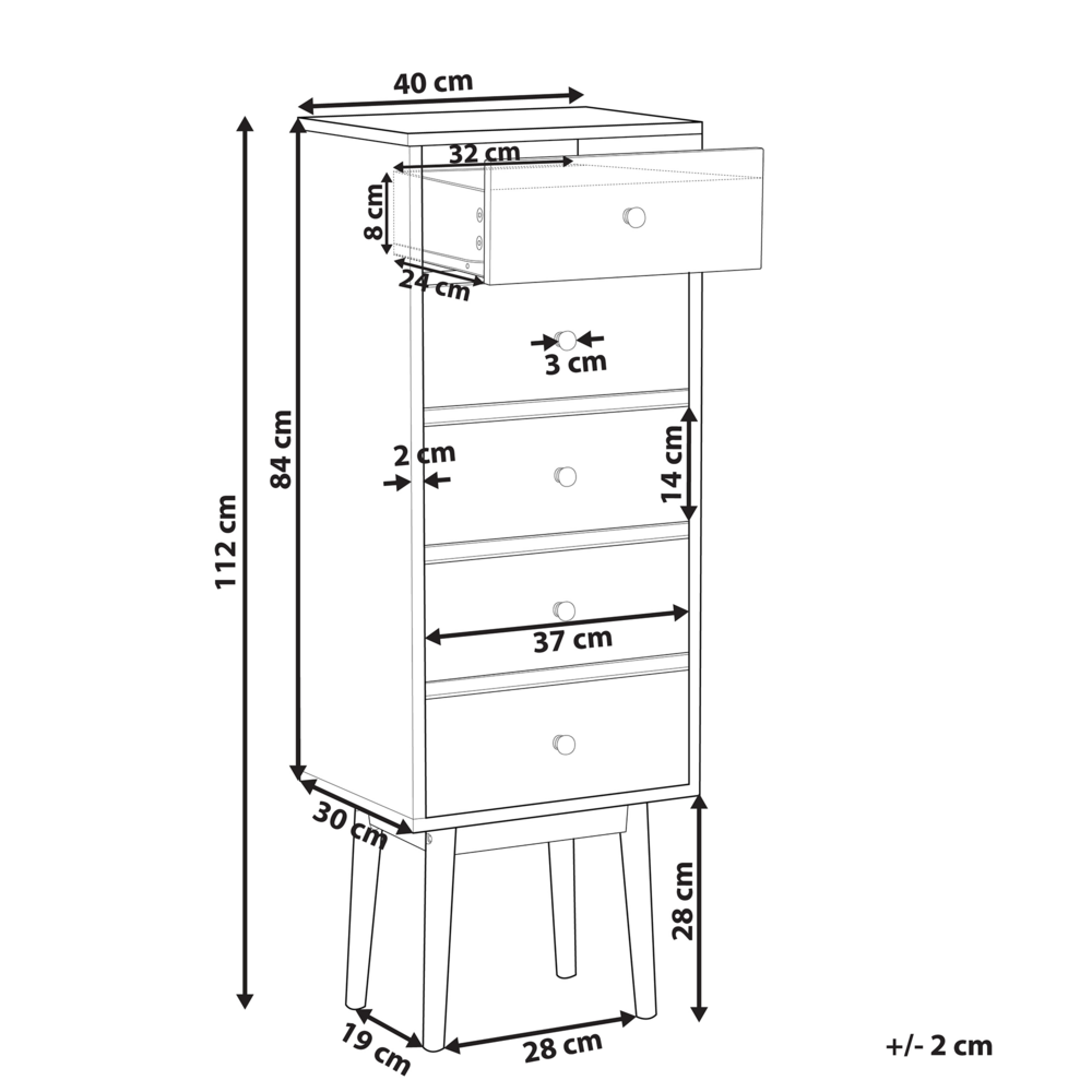 Cassettiera in legno chiaro con design scandinavo a 5 cassetti in legno bianco e grigio