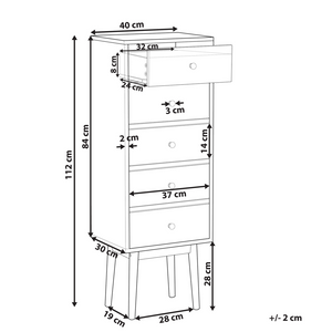 Cassettiera in legno chiaro con design scandinavo a 5 cassetti in legno bianco e grigio