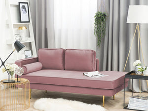 Chaise longue Velluto Rosa Imbottito versione sinistra Orientamento Gambe In Metallo Rafforzamento Cuscino Design Moderno