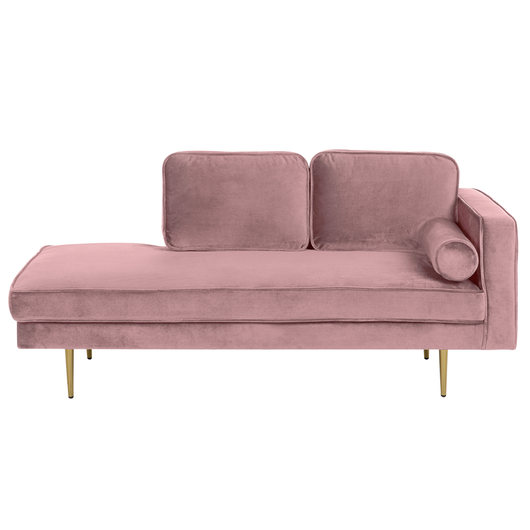 Chaise longue Velluto Rosa Imbottito versione destra Orientamento Gambe In Metallo Cuscino  Design Moderno