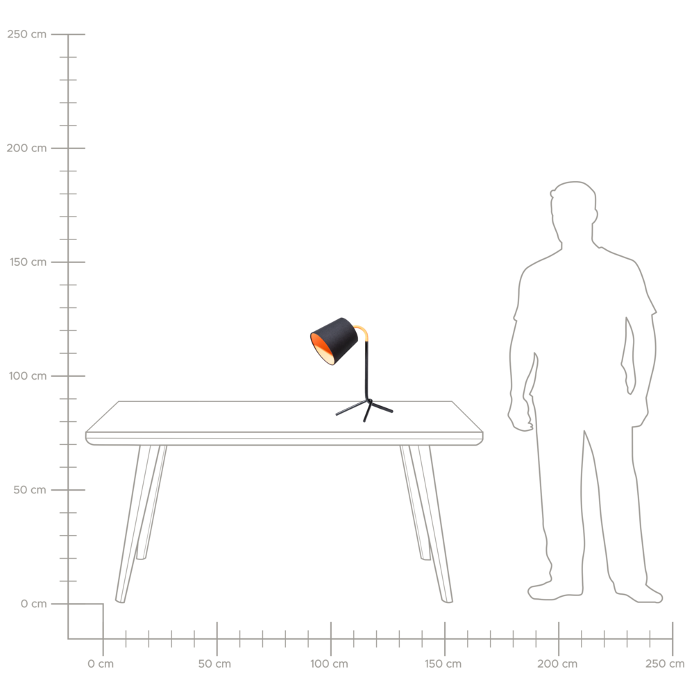 Lampada da Tavolo Nera con Base Treppiede in Metallo Arancio 42H cm Lampada da Notte di Design Moderno