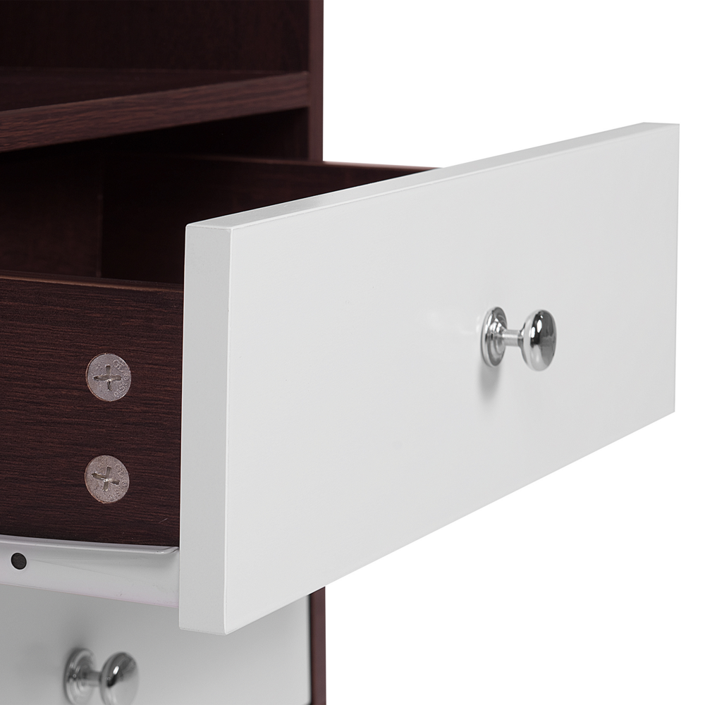 Comodino in Legno Scuro con 2 Cassetti Bianchi Realizzato in Legno Design Moderno