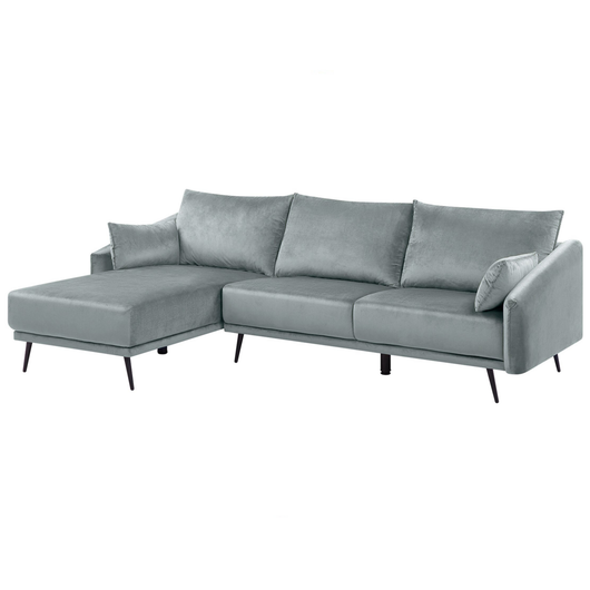 Divano Angolare Velluto Grigio versione destra A 3 Posti A Forma Di L Con Chaise Longue Gambe In Metallo Soggiorno Moderno