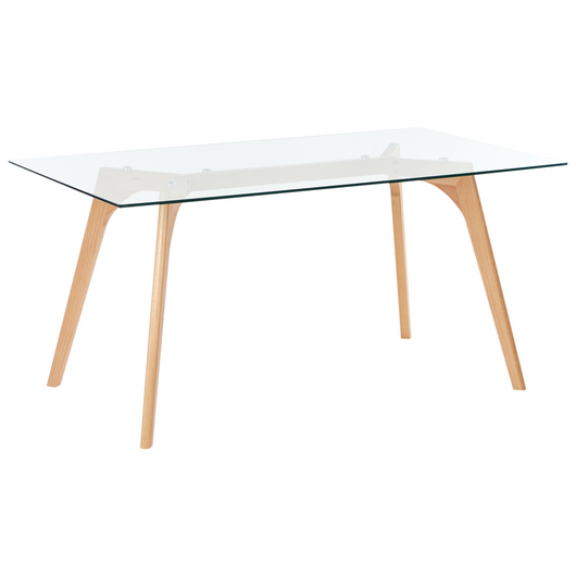 Tavolo da Pranzo Trasparente 160 x 90 cm Piano in Vetro Gambe in Legno Rettangolare Scandinavo Moderno
