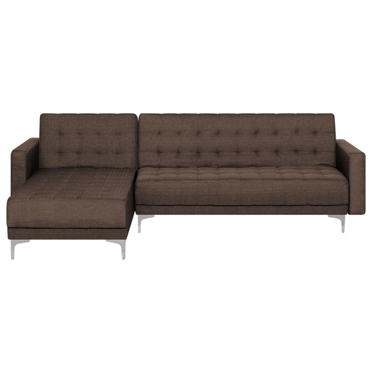 Divano letto angolare in tessuto capitonné marrone moderno a forma di L modulare a 4 posti Chaise longue versione destra