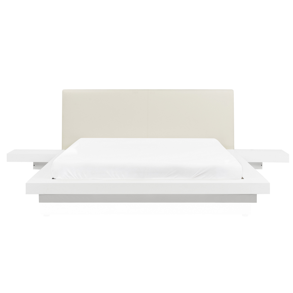 Letto giapponese bianco 160 x 200 cm Letto in legno a basso profilo Camera da letto