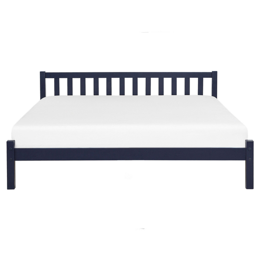 Letto in Legno di pino Blu Navy con Rete a Doghe Testiera Alta 160 x 200 cm