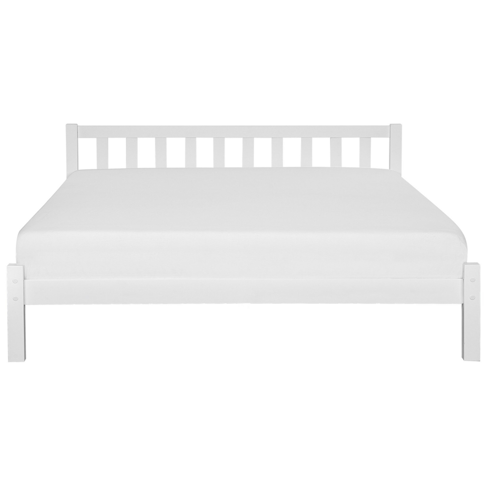 Letto in Legno di pino Bianco con Rete a Doghe Testiera Alta 180 x 200 cm