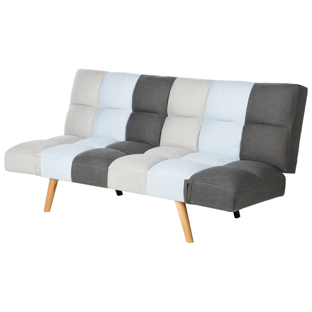 Divano Letto Multicolore Tessuto Patchwork Imbottito A 3 Posti Schienale Reclinabile Quadrato Trapuntato