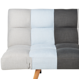 Divano Letto Multicolore Tessuto Patchwork Imbottito A 3 Posti Schienale Reclinabile Quadrato Trapuntato