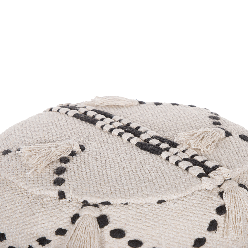 Poggiapiedi beige con cotone decorativo Nero lavorato a maglia gambe in legno nappe decorative Boho Design