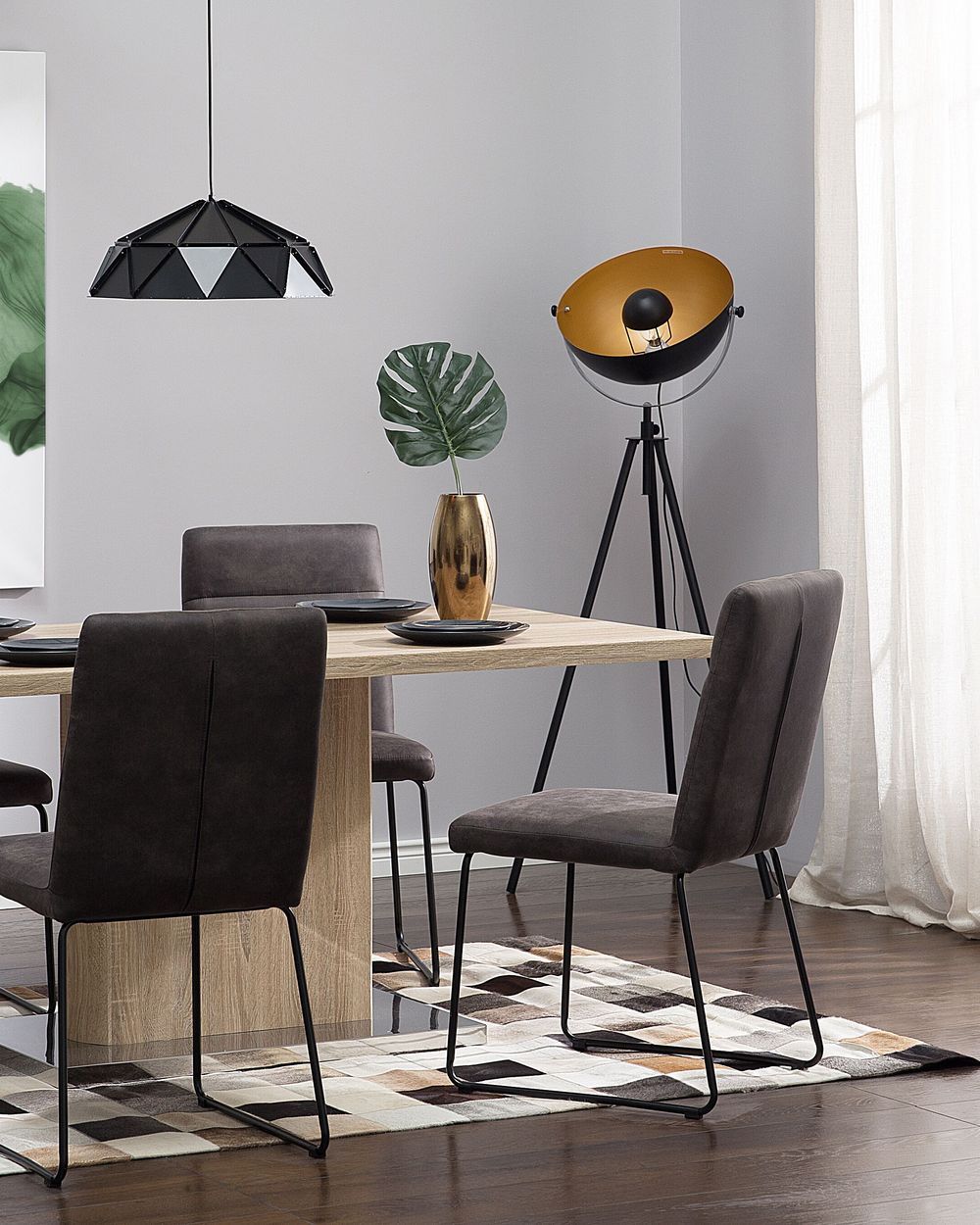 Lampada da Terra Nera con Metallo dorato 170 cm Base Treppiede Paralume Orientabile Design Industriale