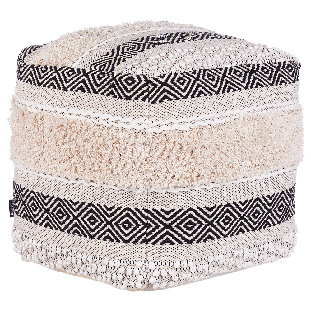 Pouf Beige Cotone Beige Chiaro Motivo Geometrico in stile Boho moderno