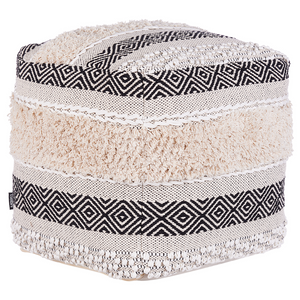 Pouf Beige Cotone Beige Chiaro Motivo Geometrico in stile Boho moderno