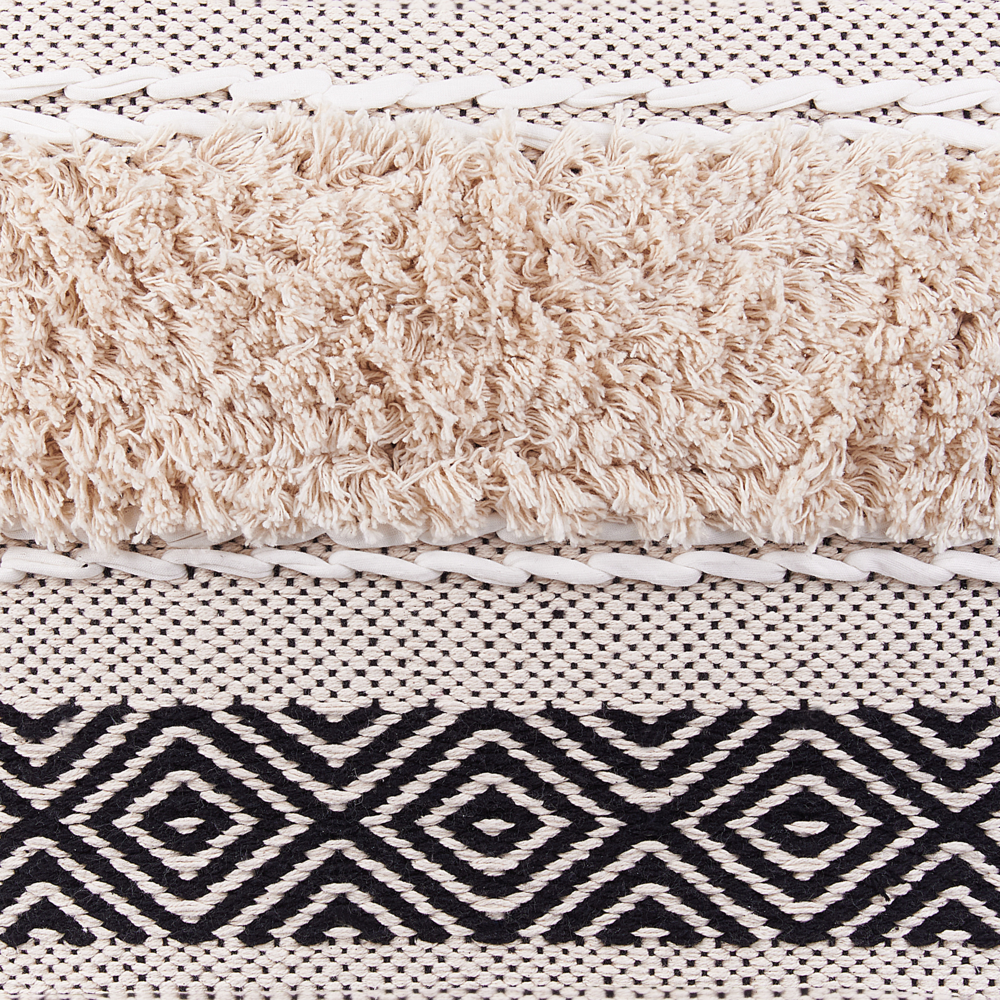 Pouf Beige Cotone Beige Chiaro Motivo Geometrico in stile Boho moderno