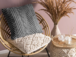 Cuscino decorativo grigio lavorato a maglia 45 x 45 cm uncinetto Boho Retro Decor accessori