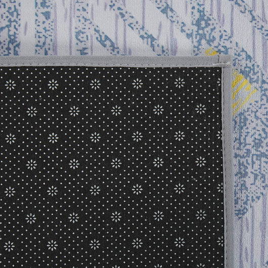 Tappeto grigio con motivo geometrico a pelo corto in poliestere giallo 80 x 150 cm