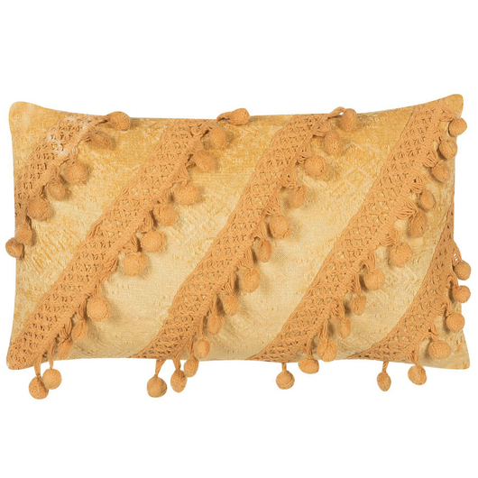 Cuscino decorativo giallo con nappe 30 x 50 cm Accessori decorativi retrò Boho a righe