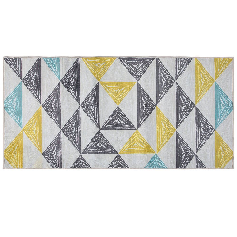 Tappeto tappetino grigio e giallo stampato motivo geometrico 80 x 150 cm a pelo corto