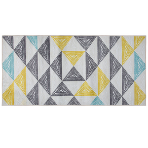 Tappeto tappetino grigio e giallo stampato motivo geometrico 80 x 150 cm a pelo corto