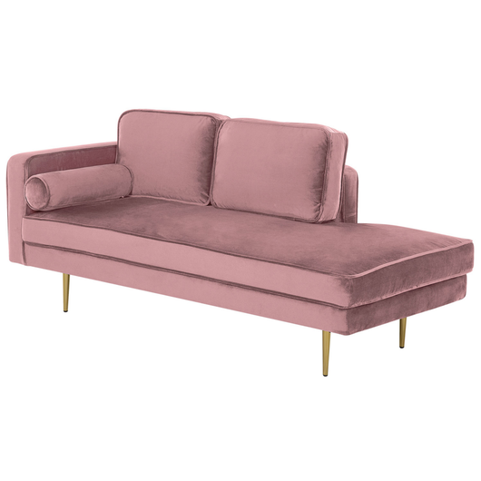Chaise longue Velluto Rosa Imbottito versione sinistra Orientamento Gambe In Metallo Rafforzamento Cuscino Design Moderno