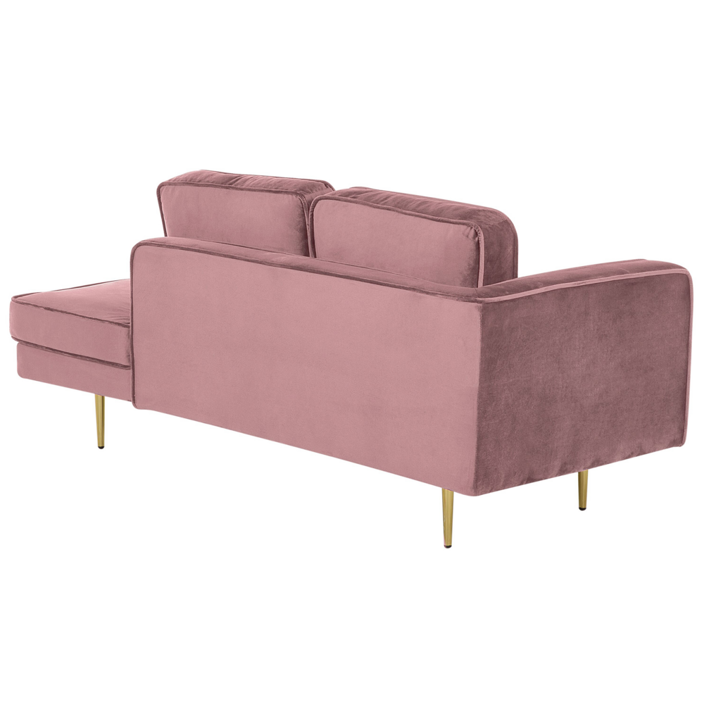 Chaise longue Velluto Rosa Imbottito versione sinistra Orientamento Gambe In Metallo Rafforzamento Cuscino Design Moderno
