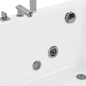 Vasca Idromassaggio Bianco Sanitario Vetro Acrilico Frontale Ecopelle Poggiatesta Illuminazione LED Singola 170 x 85 cm Design Curvo