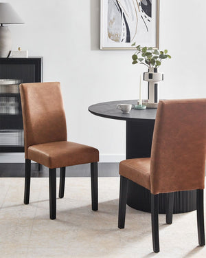 Set di 2 sedie da pranzo in pelle scamosciata marrone con gambe in legno tradizionali