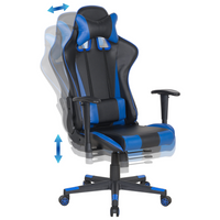 Sedia da gaming in ecopelle nera con braccioli reclinabili blu regolabili in altezza Supporto lombare Cuscino per poggiatesta Sedia da ufficio