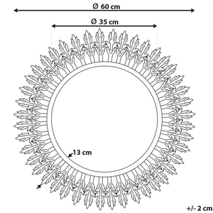 Specchio da parete a forma di sole rotondo dorato da 60 cm a forma di sole