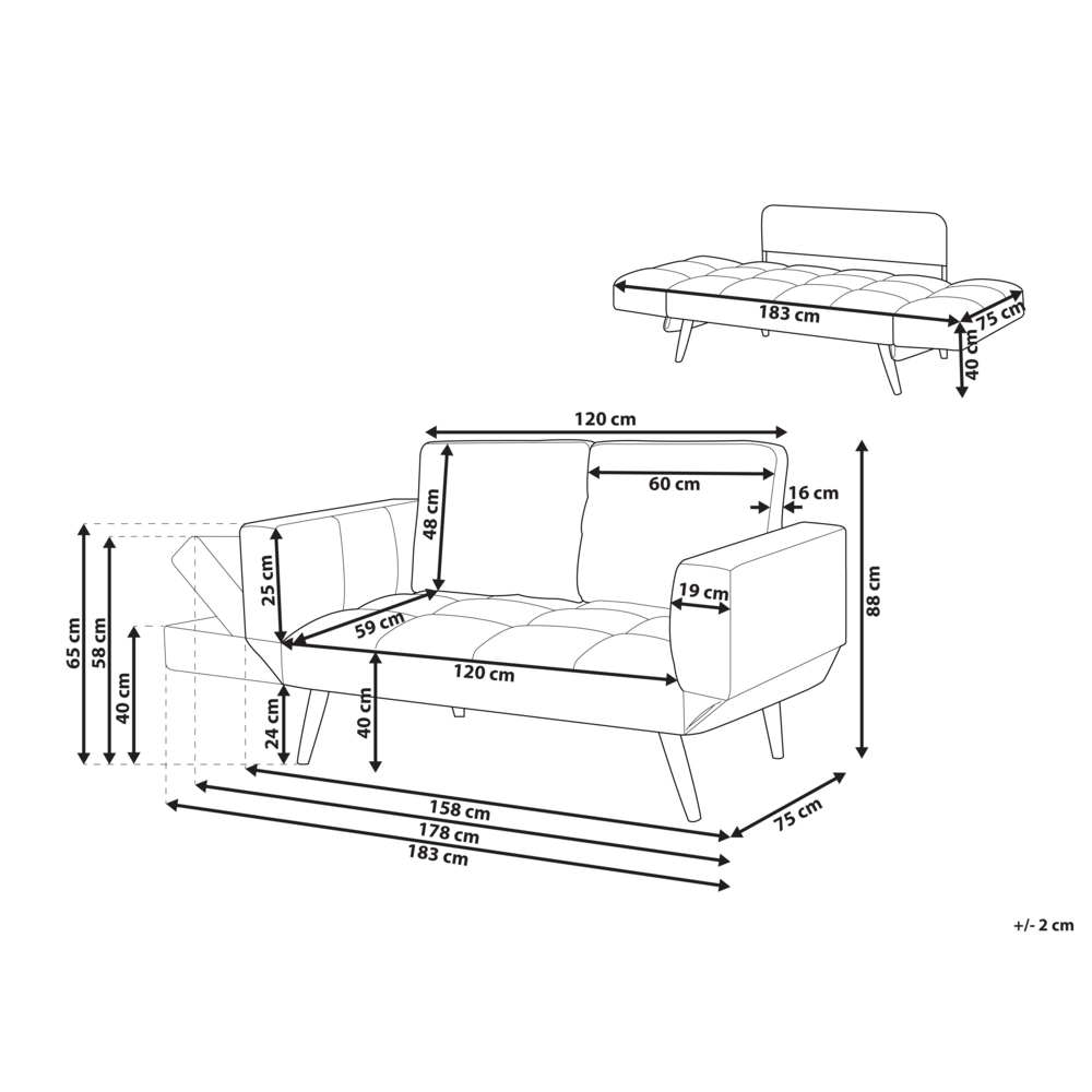 Divano Letto Grigio Scuro Divanetto Braccioli Regolabili Minimalista