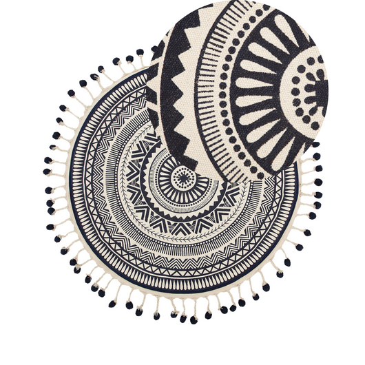 Tappeto tappetino Panna Blu Navy Cotone Nappe Rotonde Soggiorno ø 120 cm