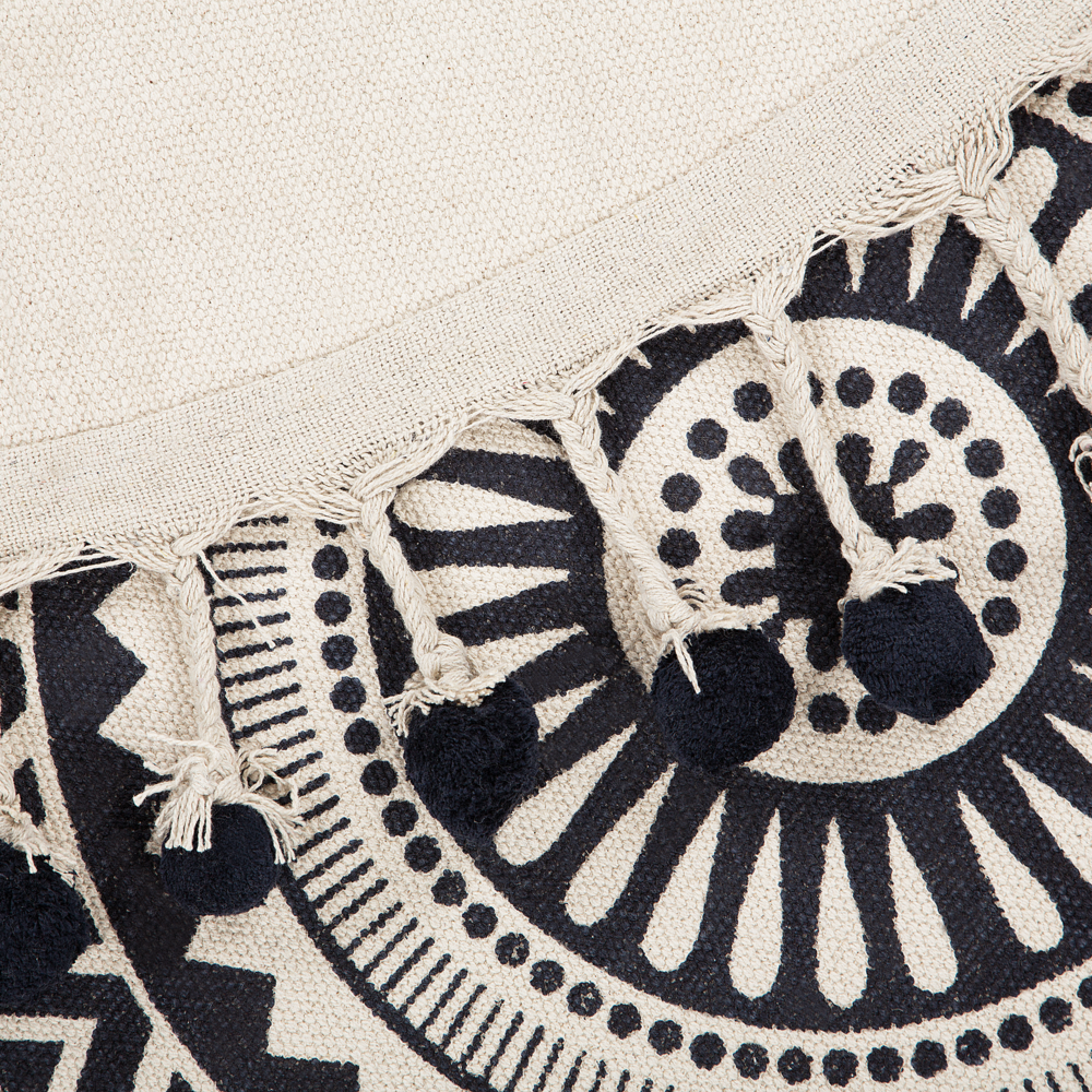 Tappeto tappetino Panna Blu Navy Cotone Nappe Rotonde Soggiorno ø 120 cm